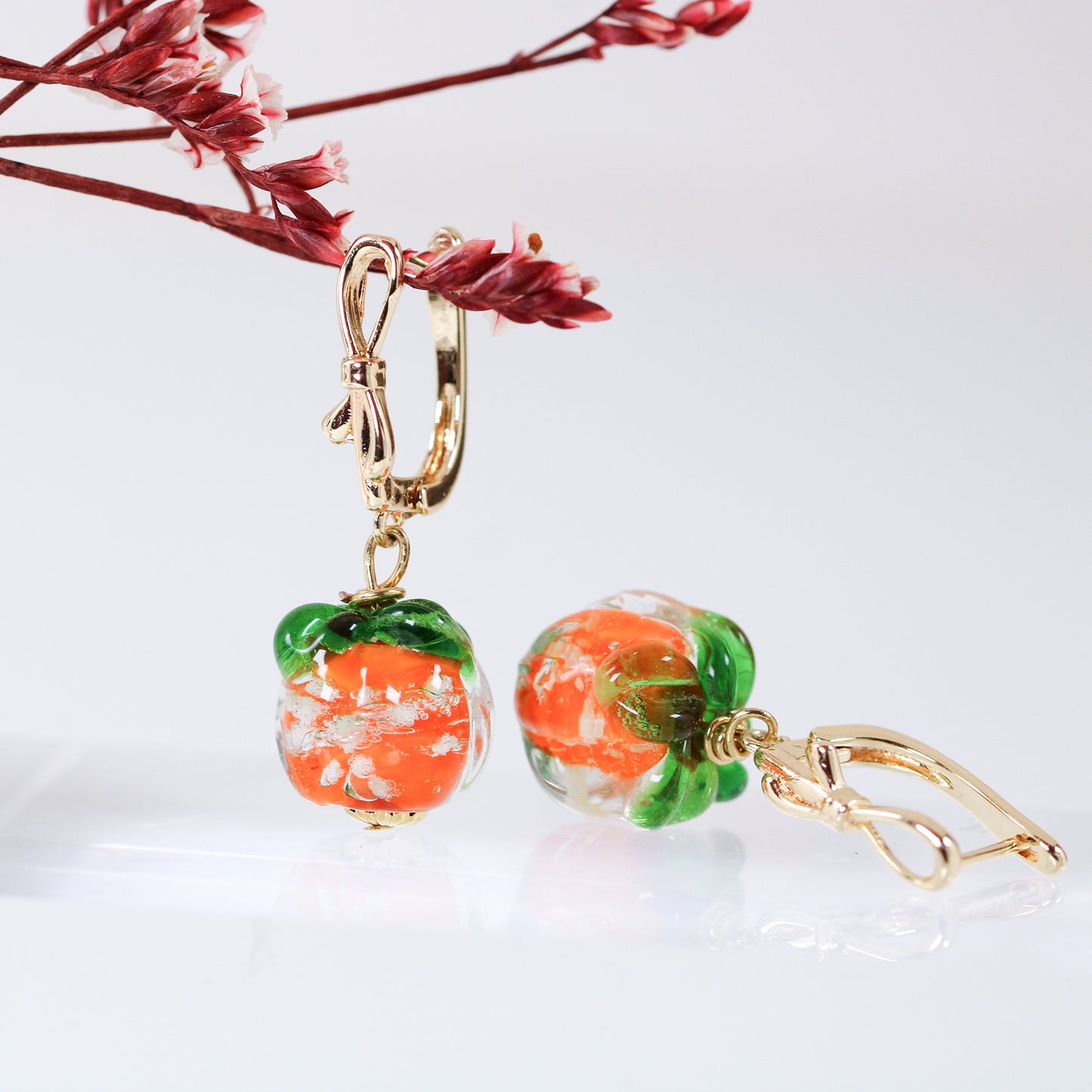 pumpkin Murano glass bead earrings