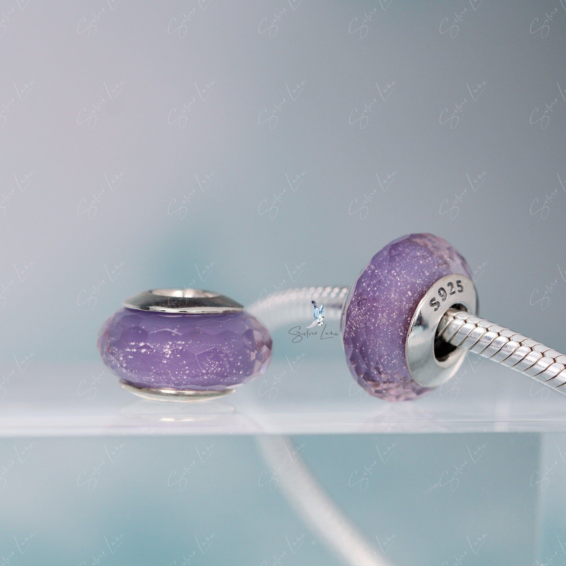 purple Murano glass bead charm for bracelet