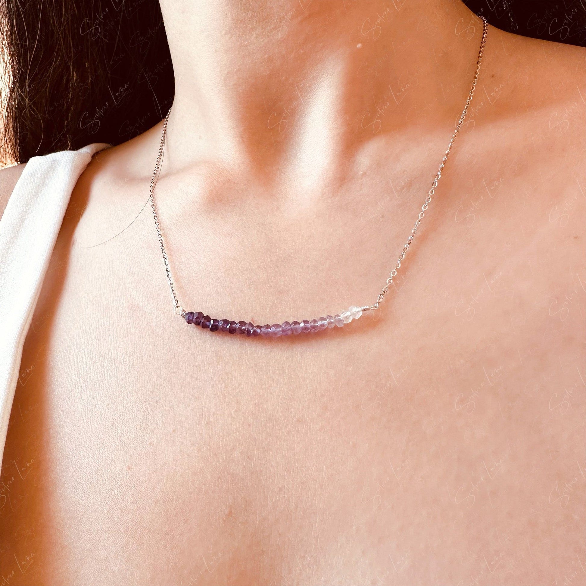 Amethyst gemstone row pendant necklace