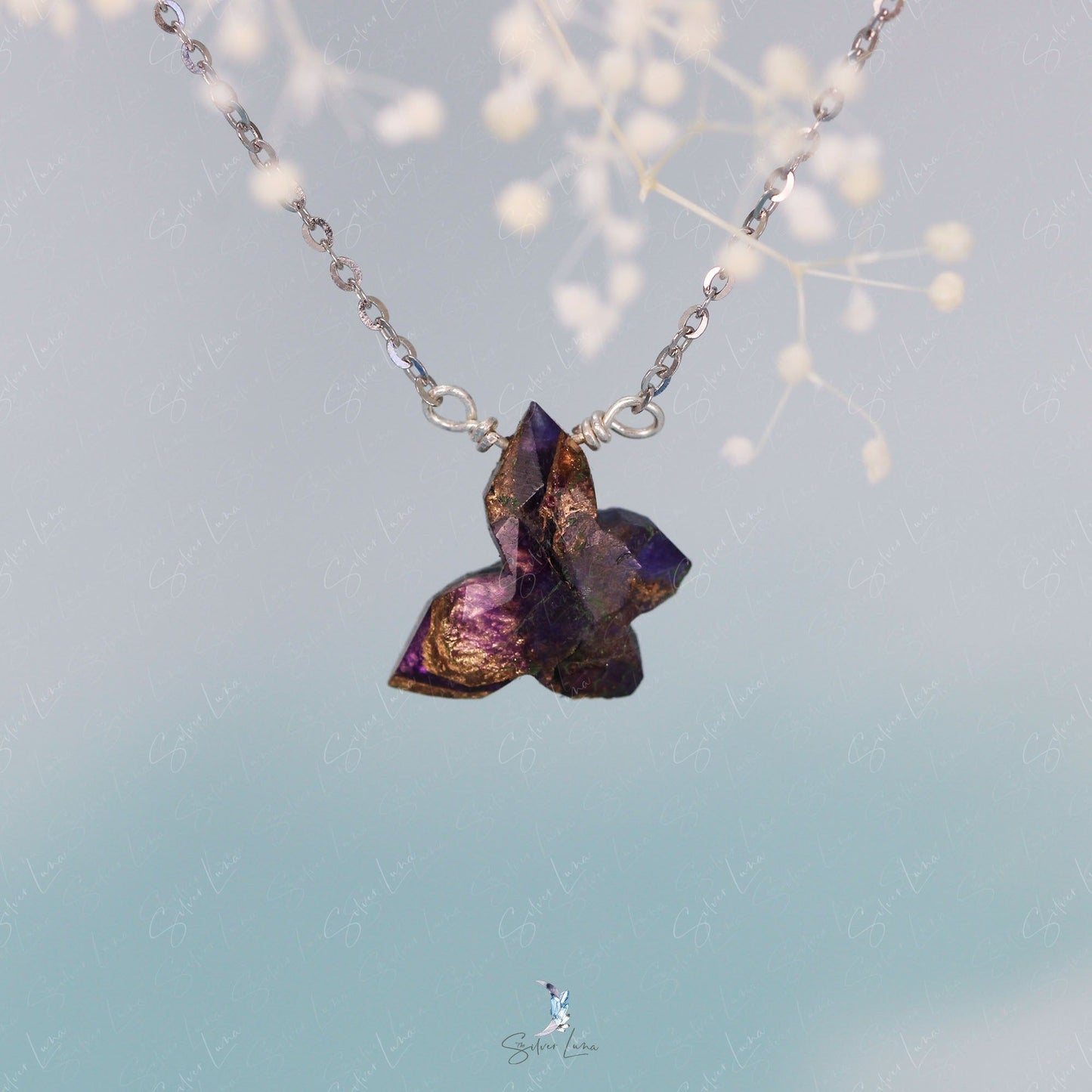 Purple Turquoise butterfly handmade necklace