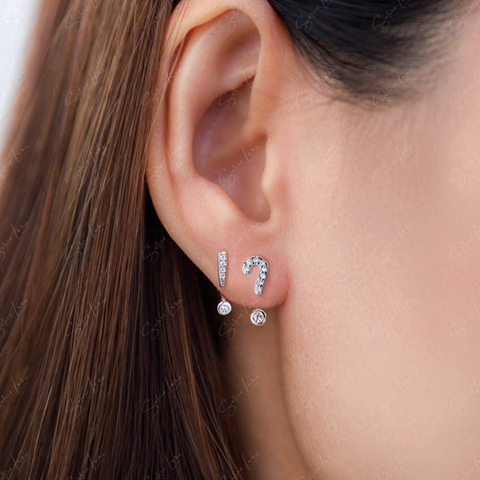 Question And Exclamation Mark Asymmetric Ear Jacket Stud Earrings