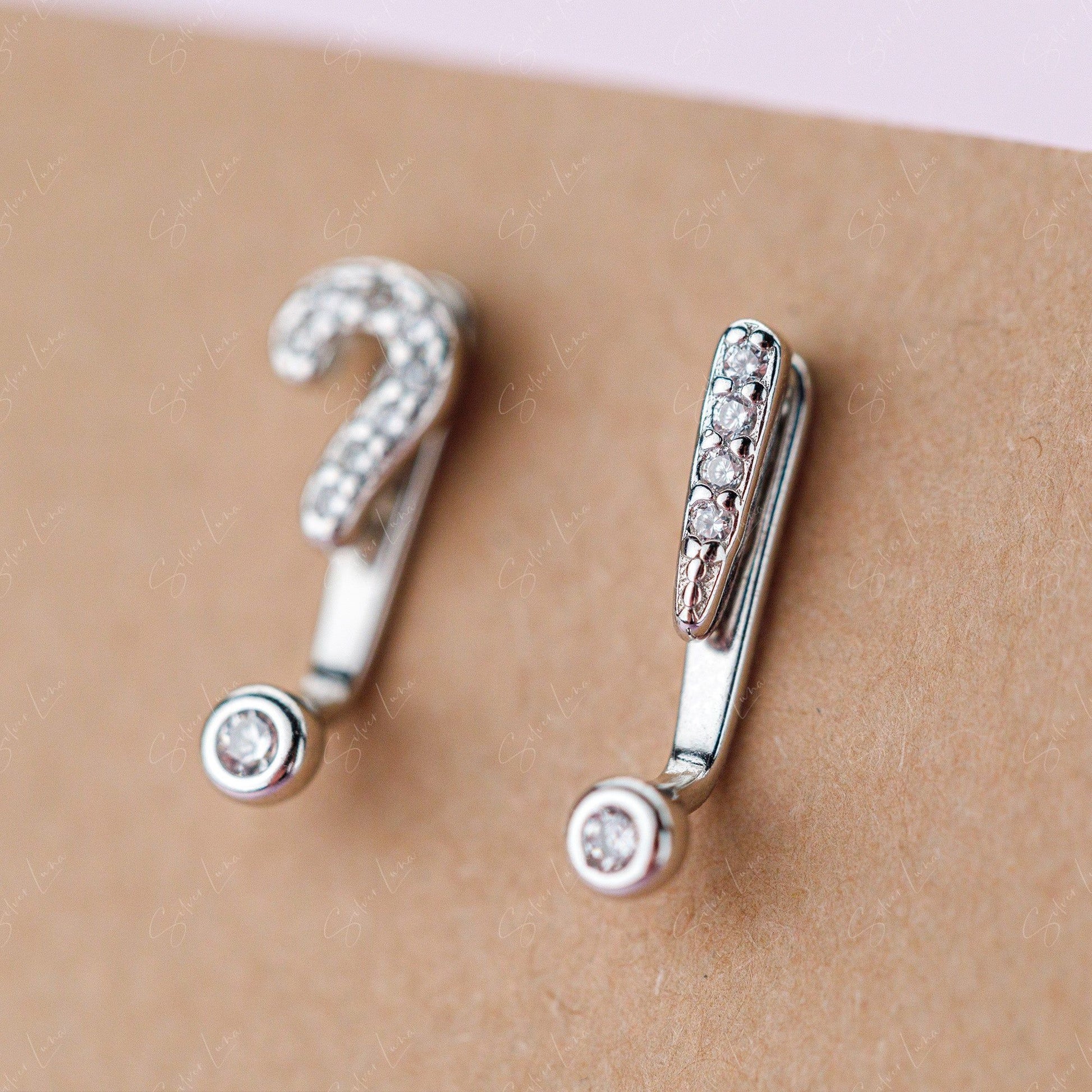 Question And Exclamation Mark Asymmetric Ear Jacket Stud Earrings