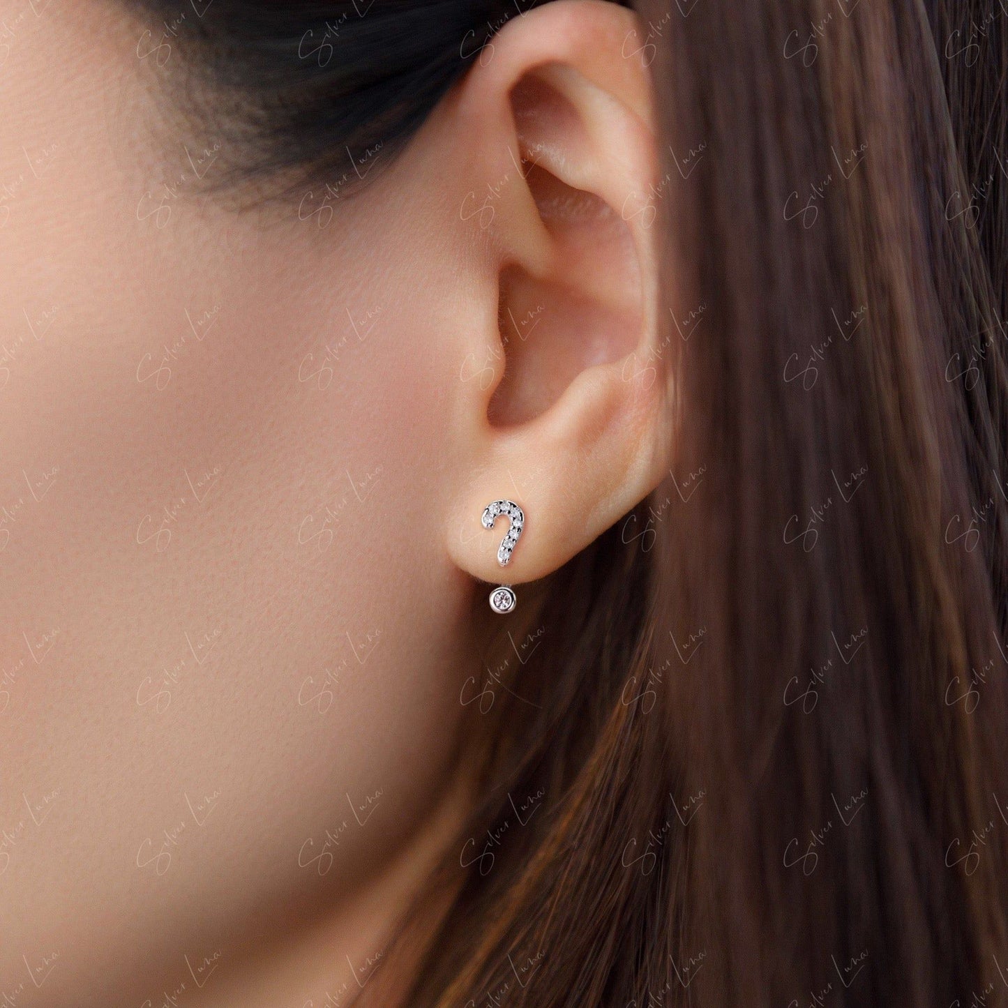 question mark ear jacket stud earrings