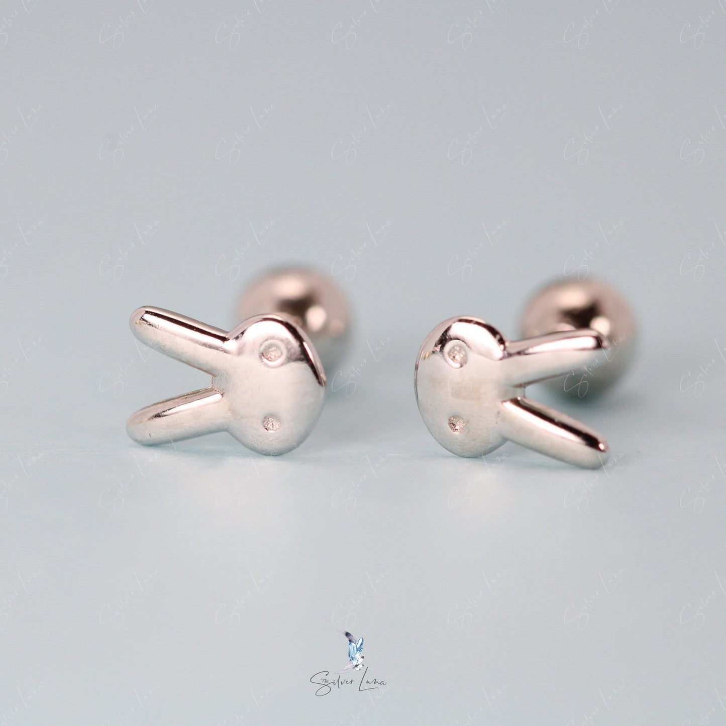 Cute rabbit screw back silver stud earrings