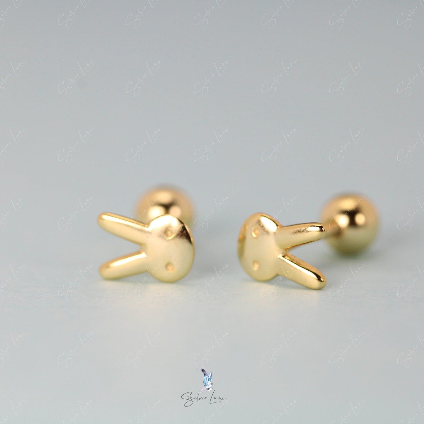 Cute rabbit screw back silver stud earrings