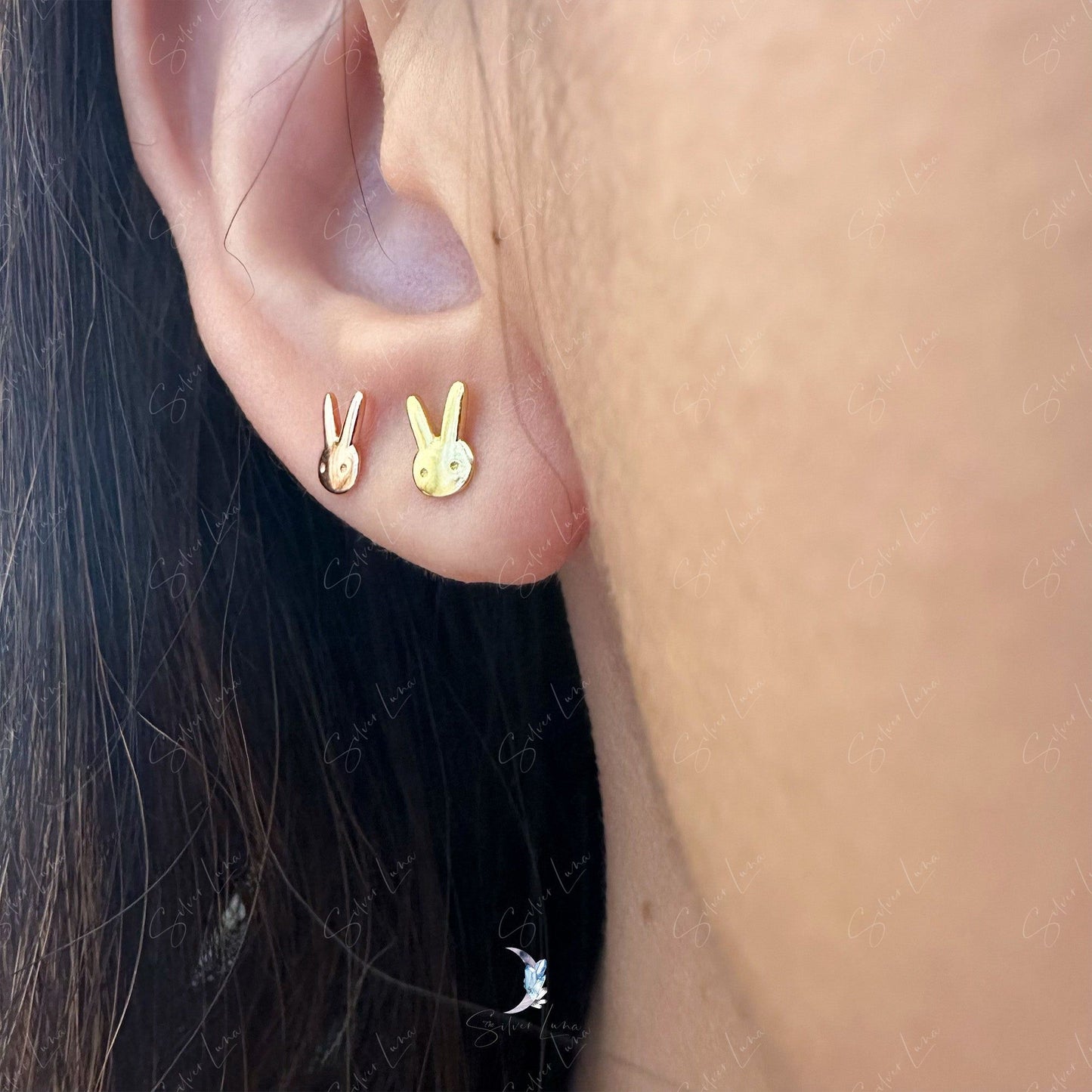 rabbit screw back stud earrings