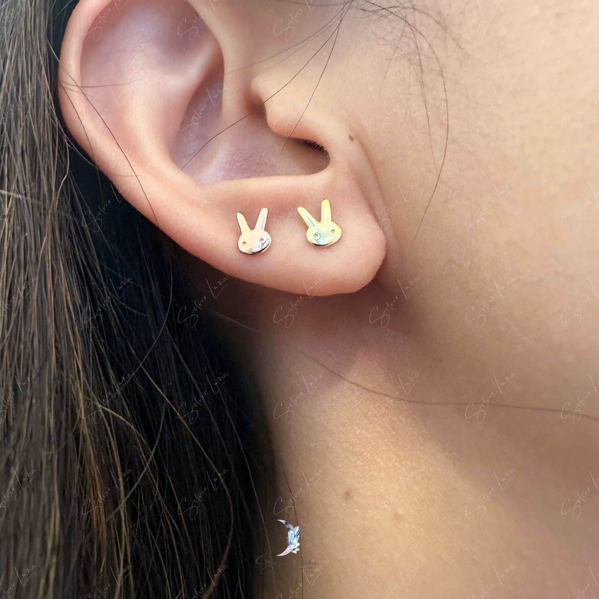 cute rabbit screw back stud earrings