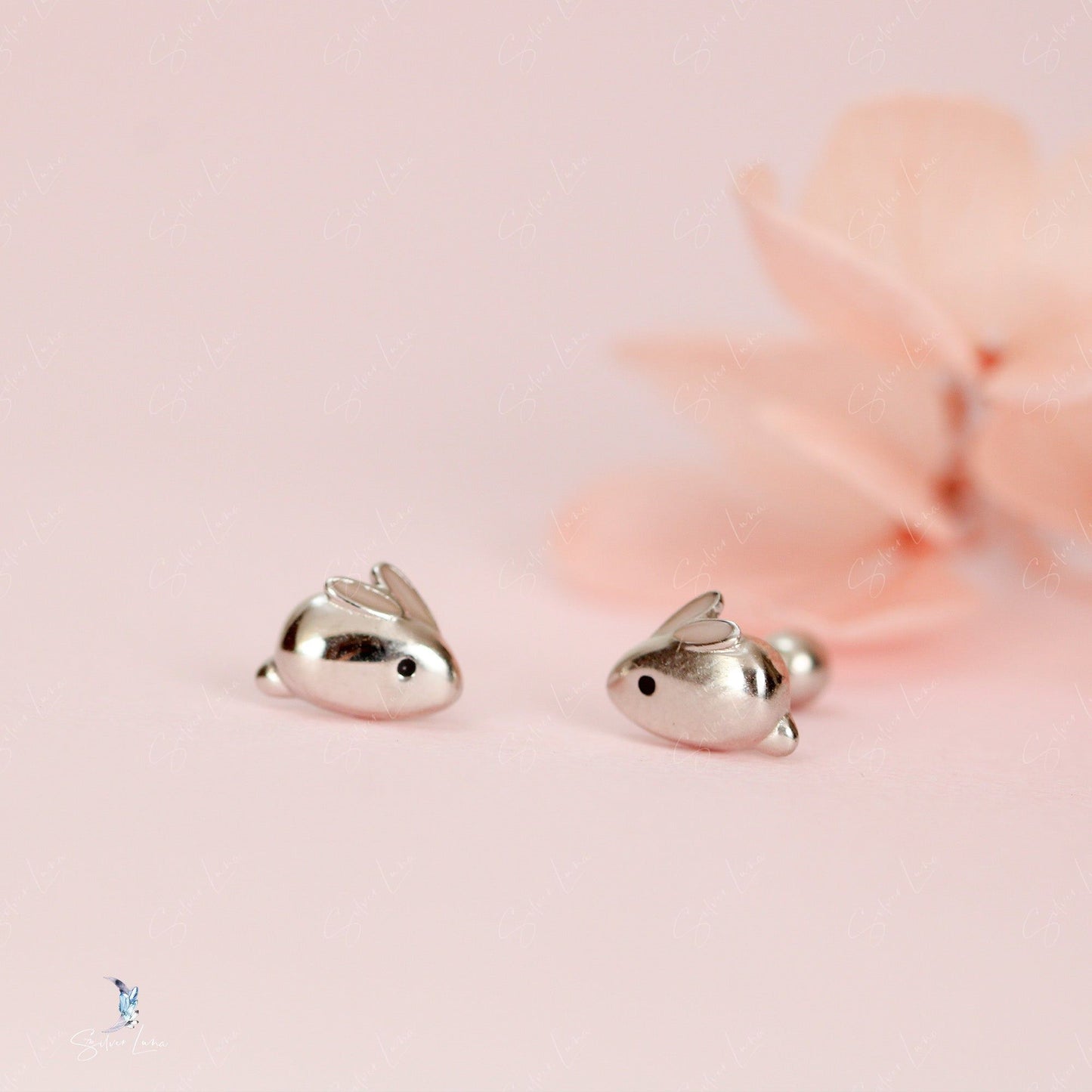 Cute rabbit bunny sterling silver screw back stud earrings