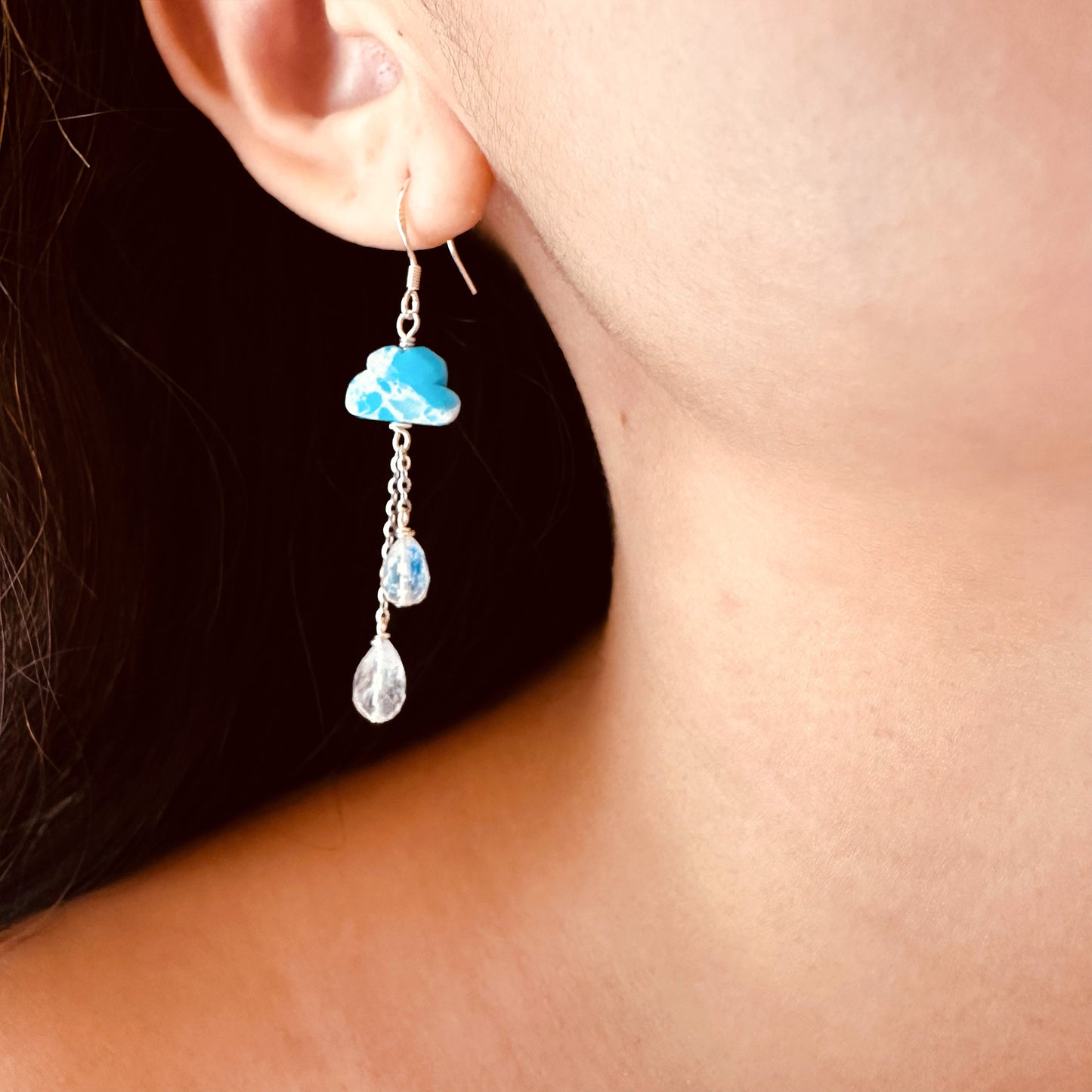 cloud and rain turquoise moonstone handmade earrings