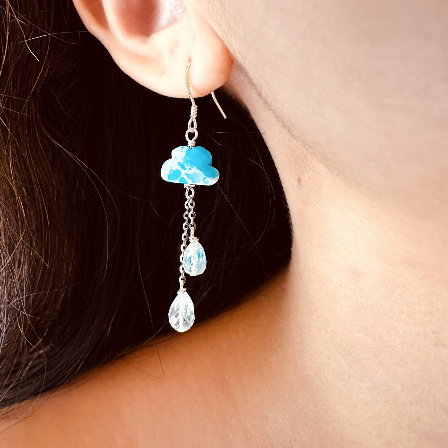 rainbow moonstone raindrops cloud turquoise earrings