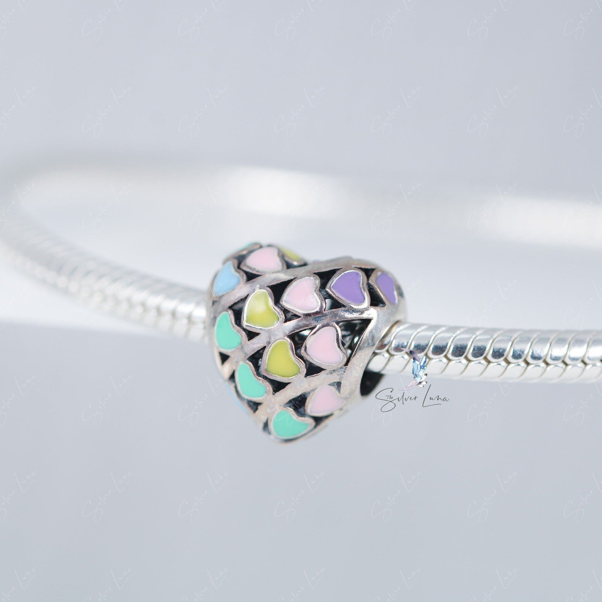 rainbow heart bead charm for bracelet