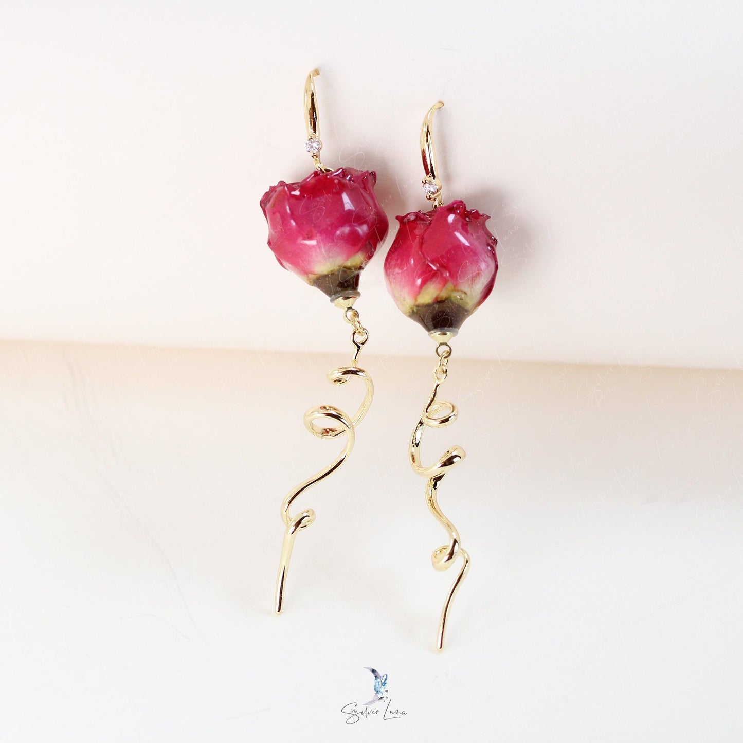 real rose flower earrings