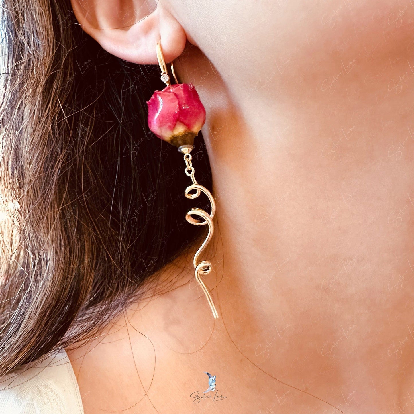 real rose flower earrings