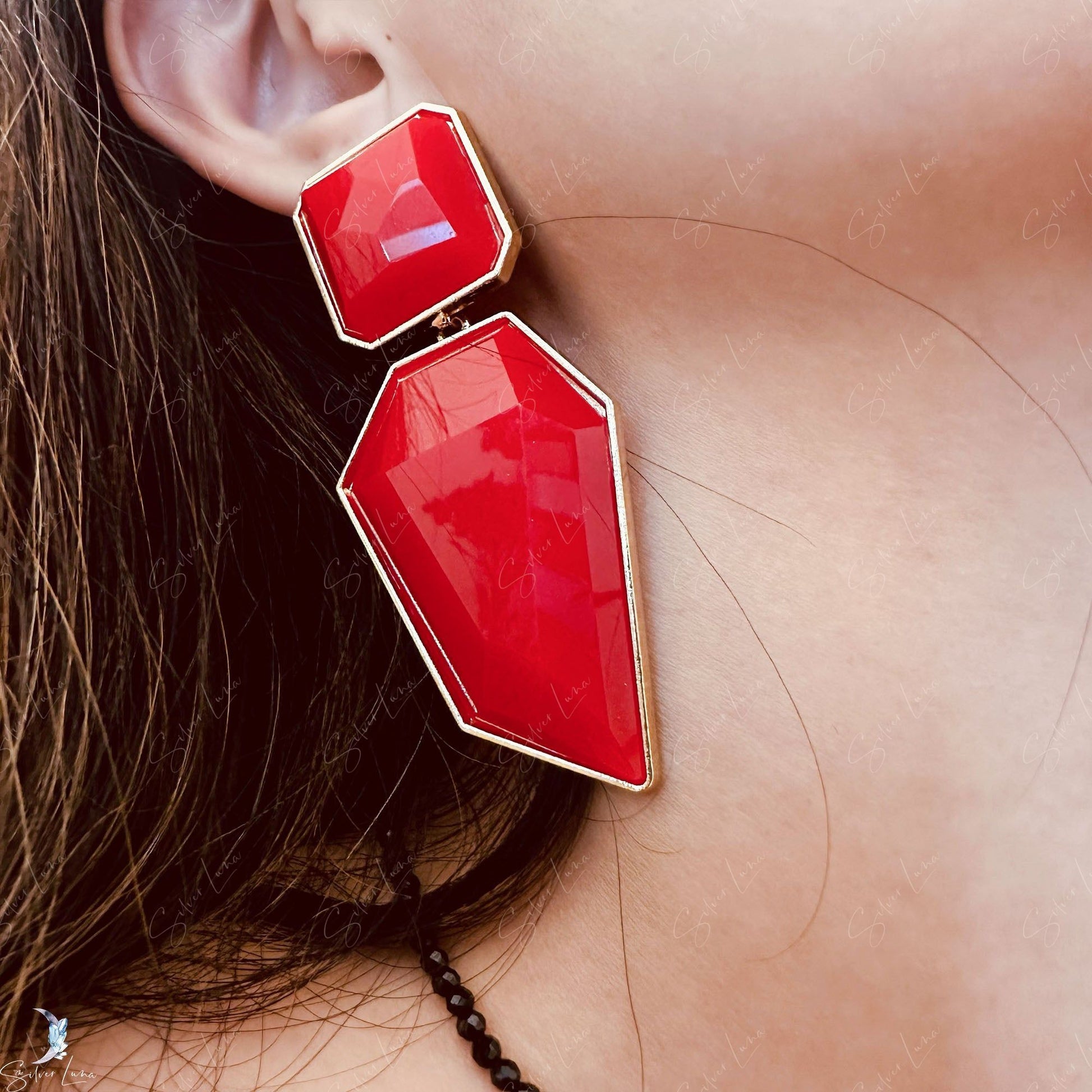 red statement earrings