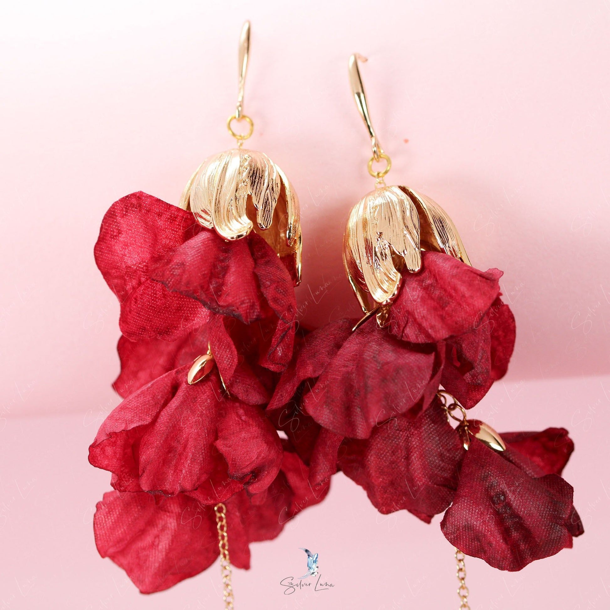 bell red flower earrings