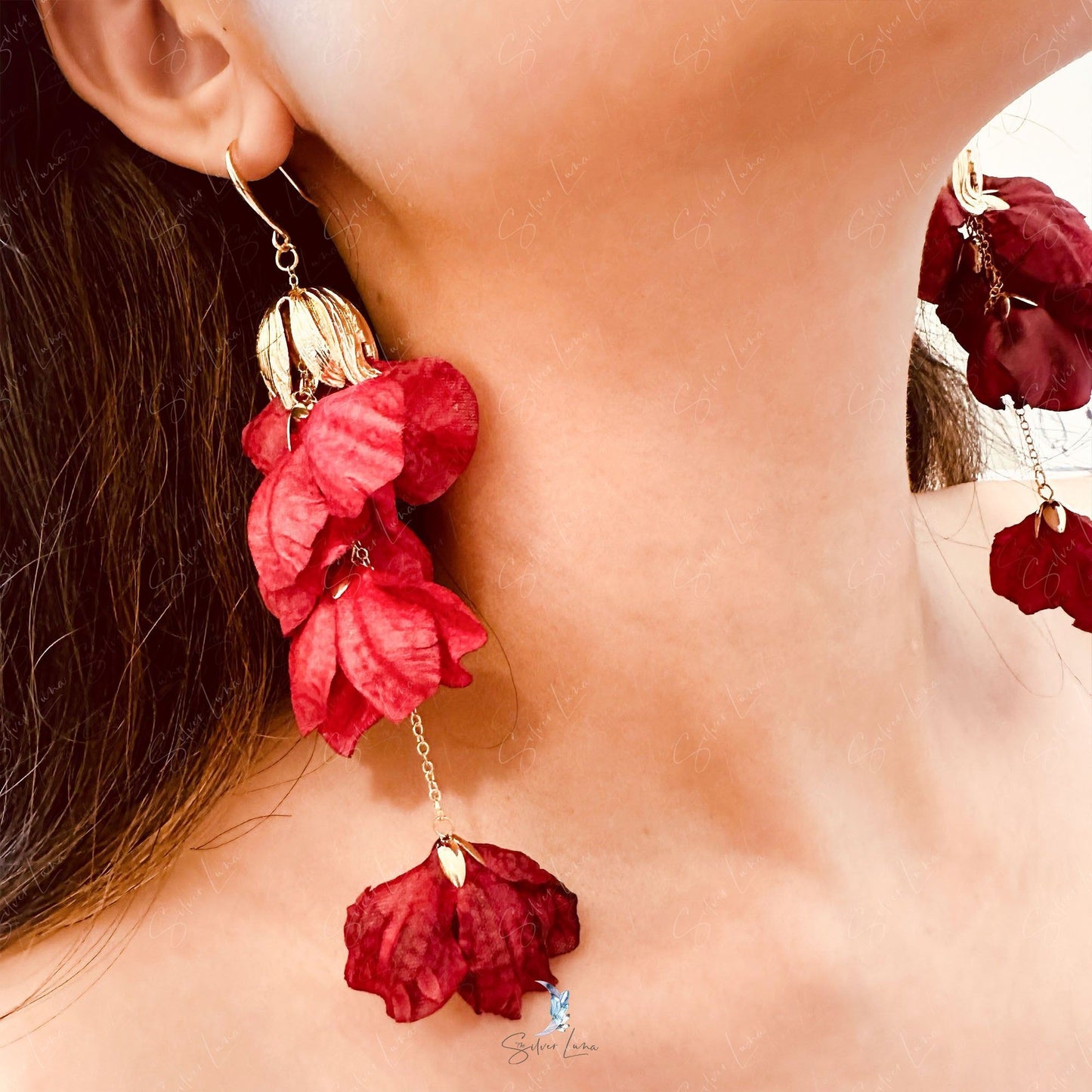 red flower bridal earrings