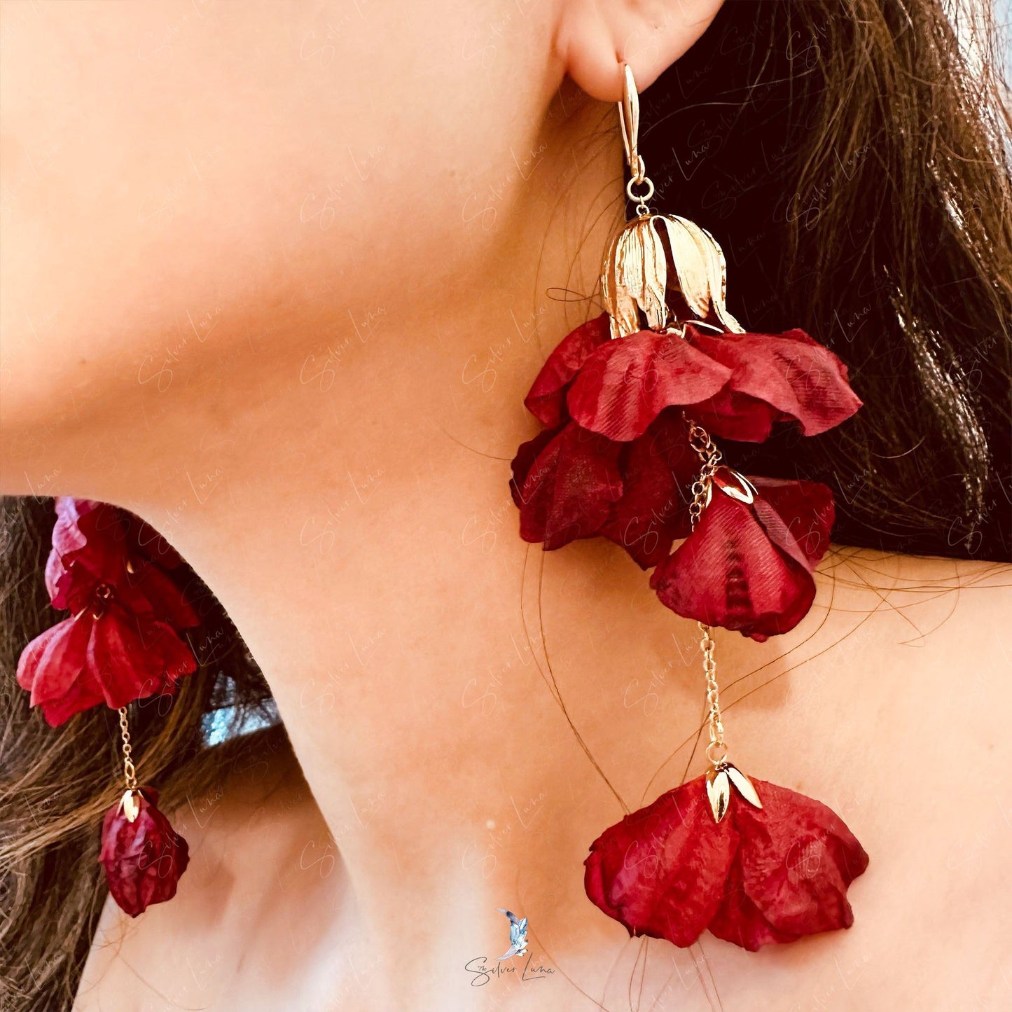 red flower bridal earrings
