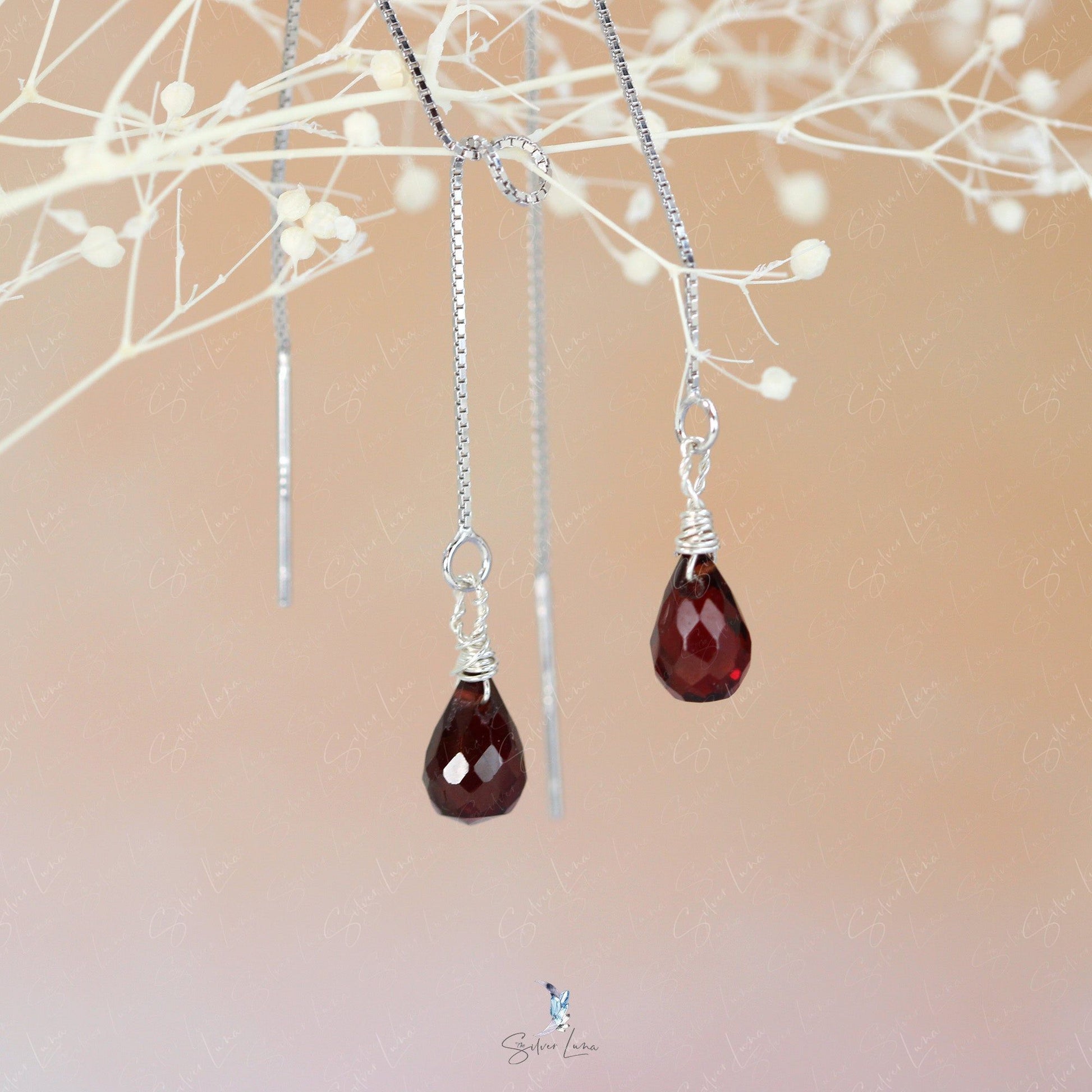 teardrop red garnet earrings