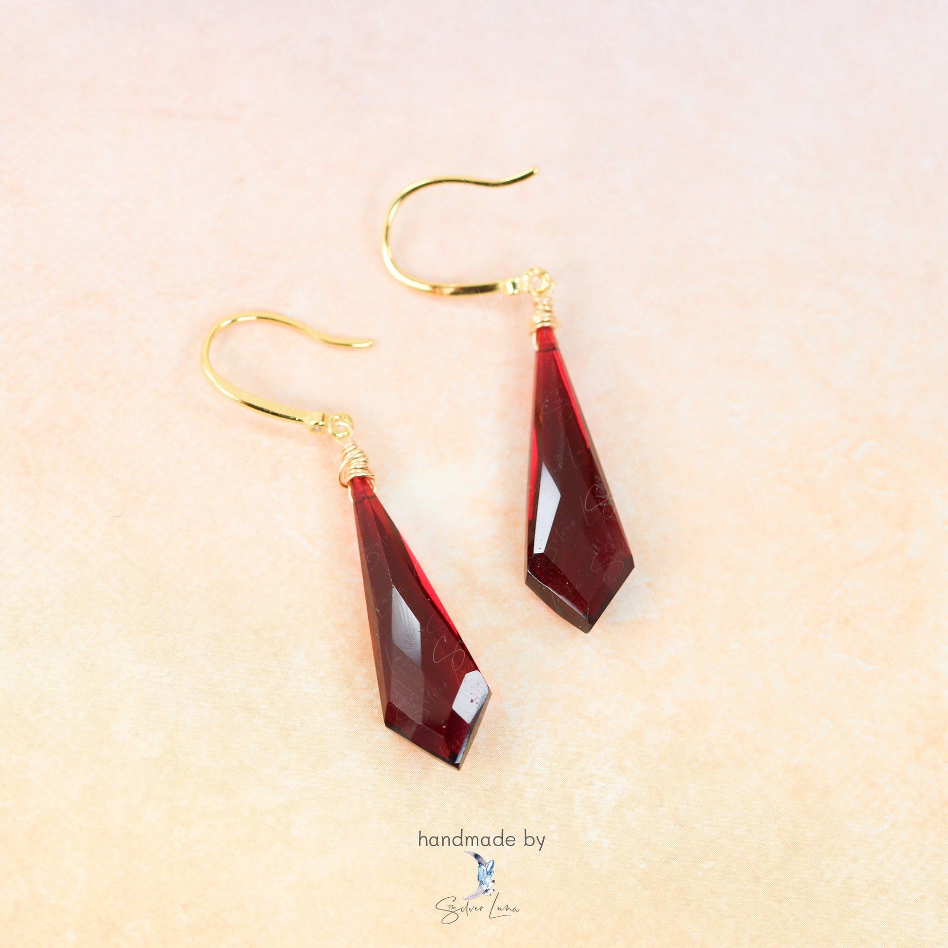 diamond red garnet drop earrings