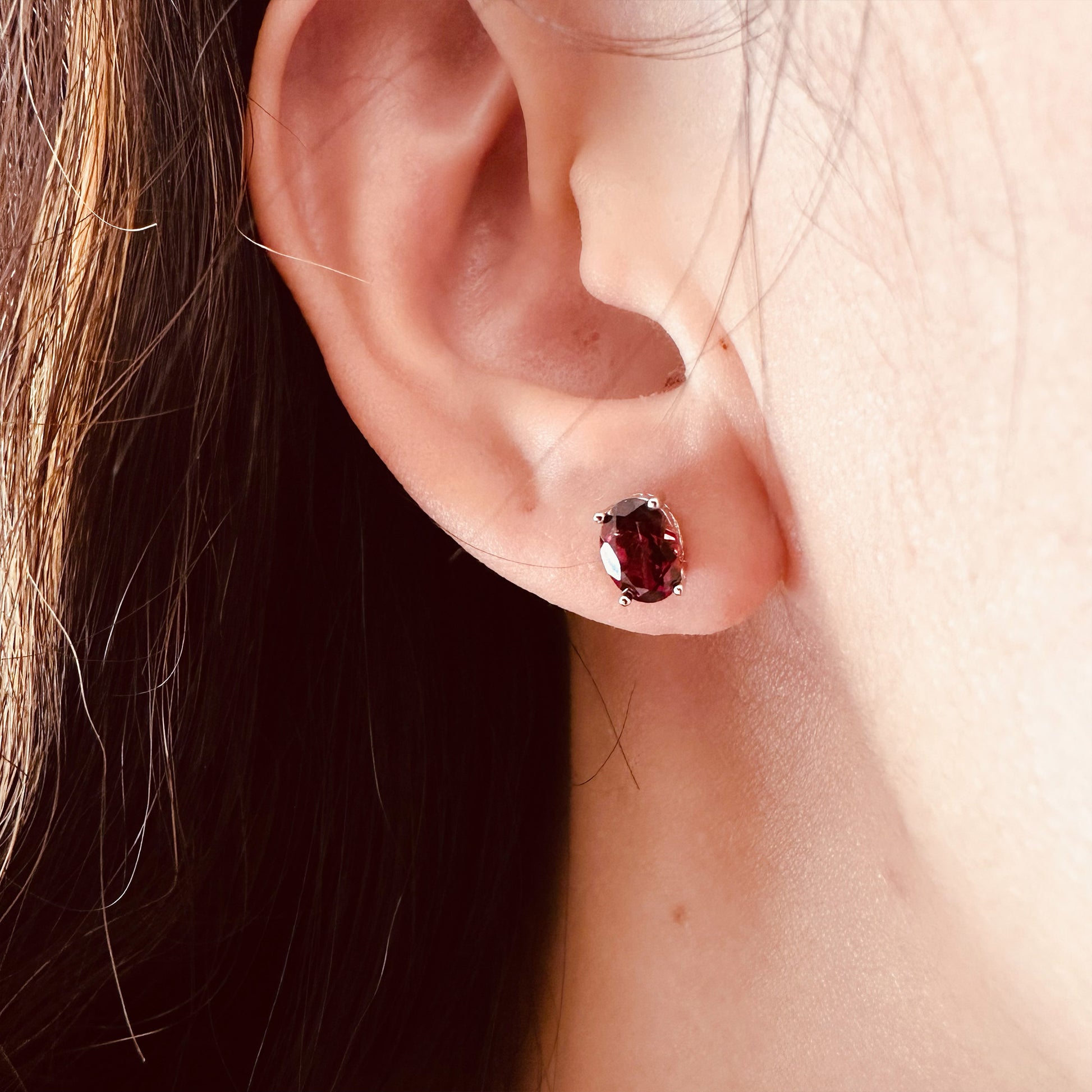 red garnet stud earrings