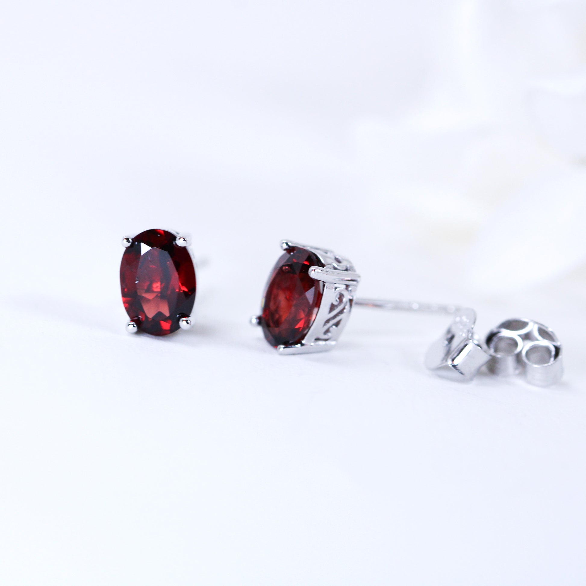 red garnet stud earrings