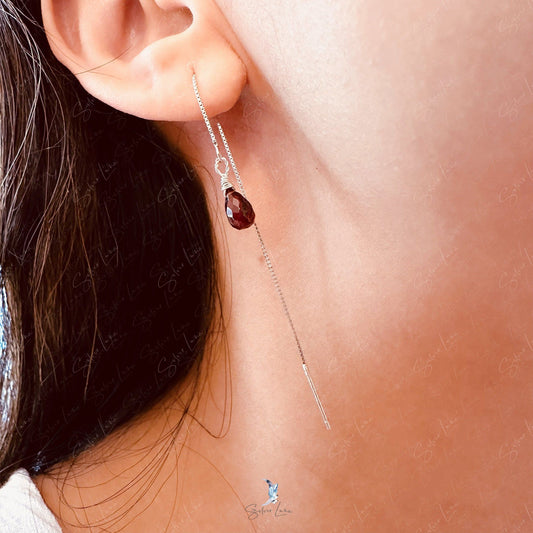 red garnet ear threader earrings