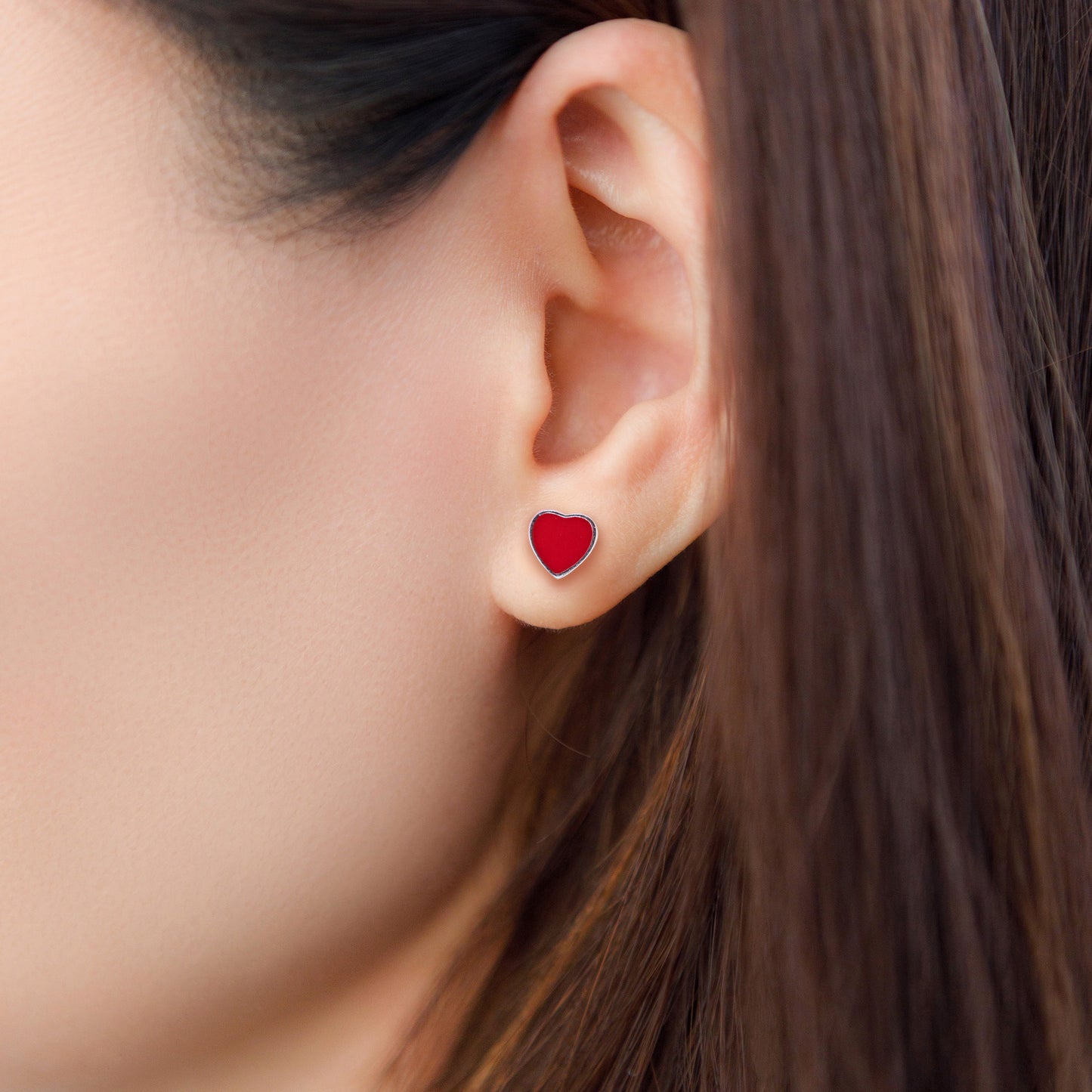 valentine red heart stud earrings