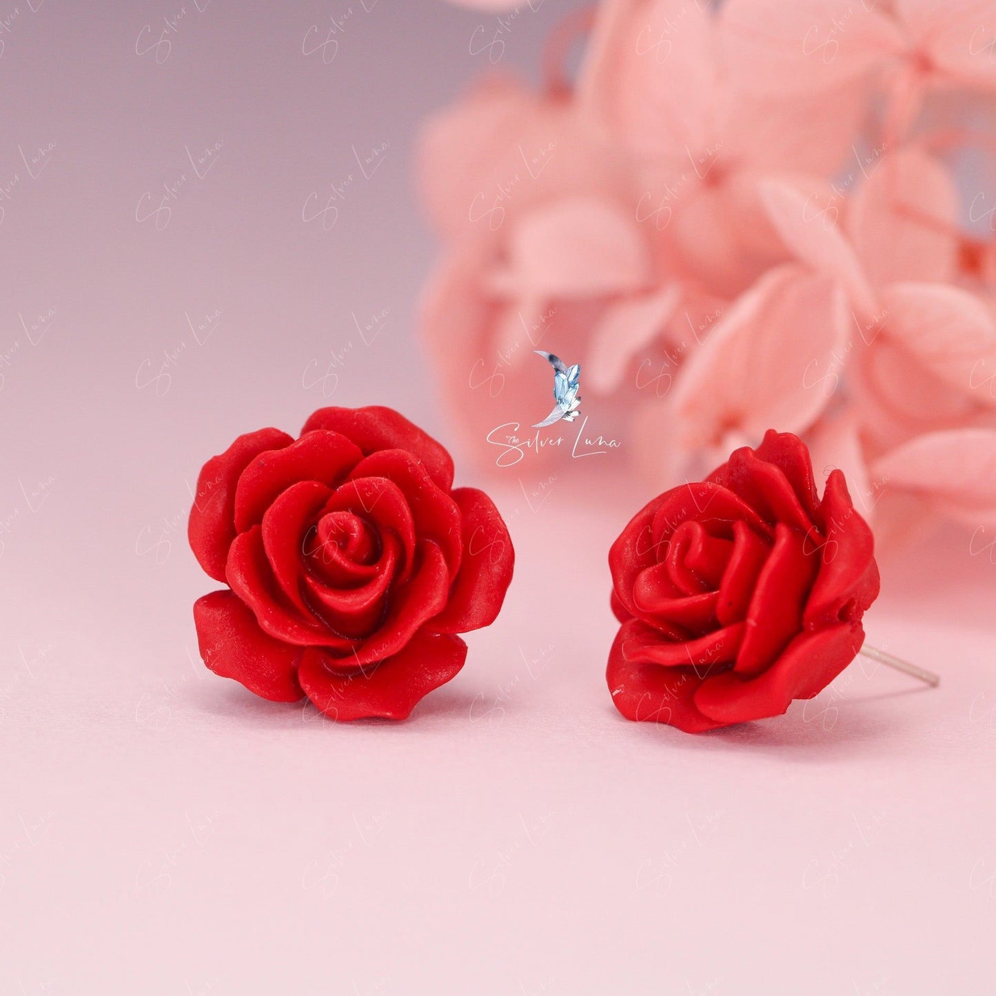 red rose stud earrings