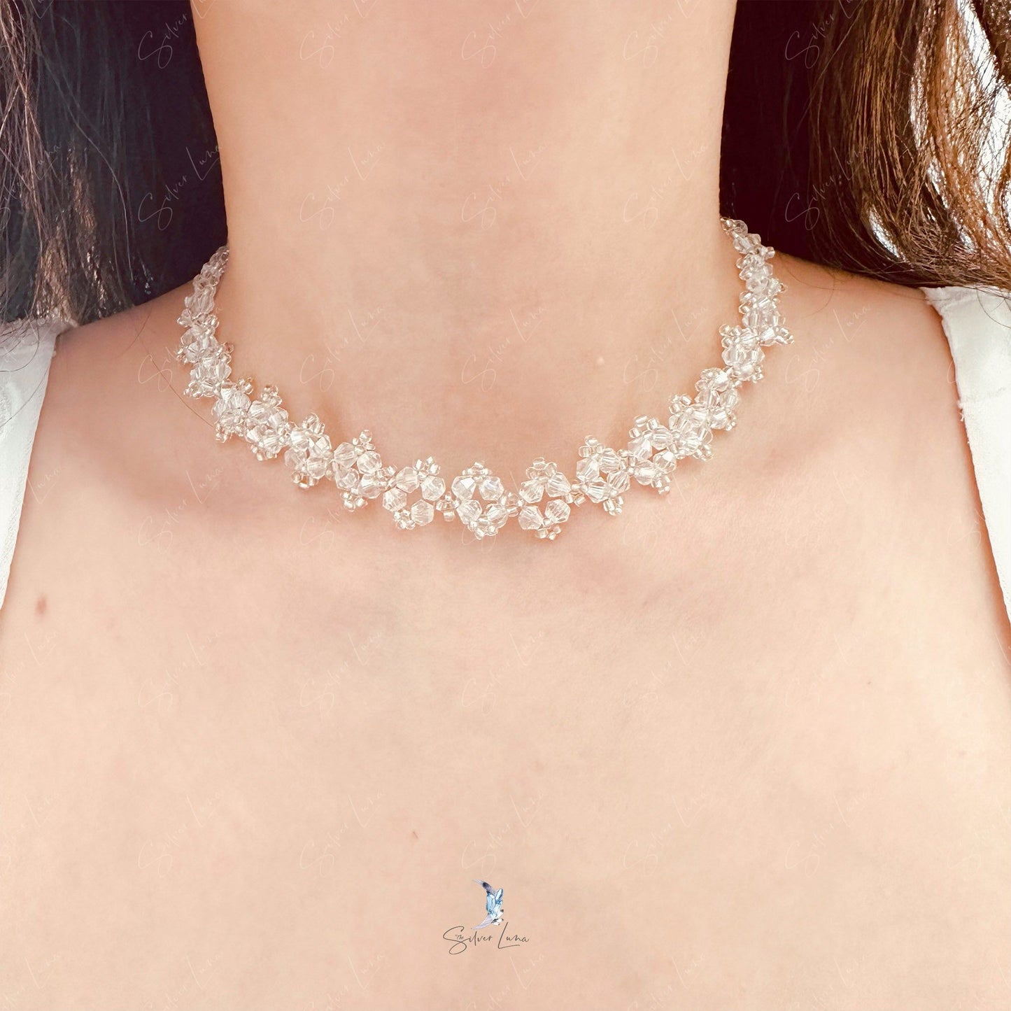 Crystal rhinestone choker bead necklace