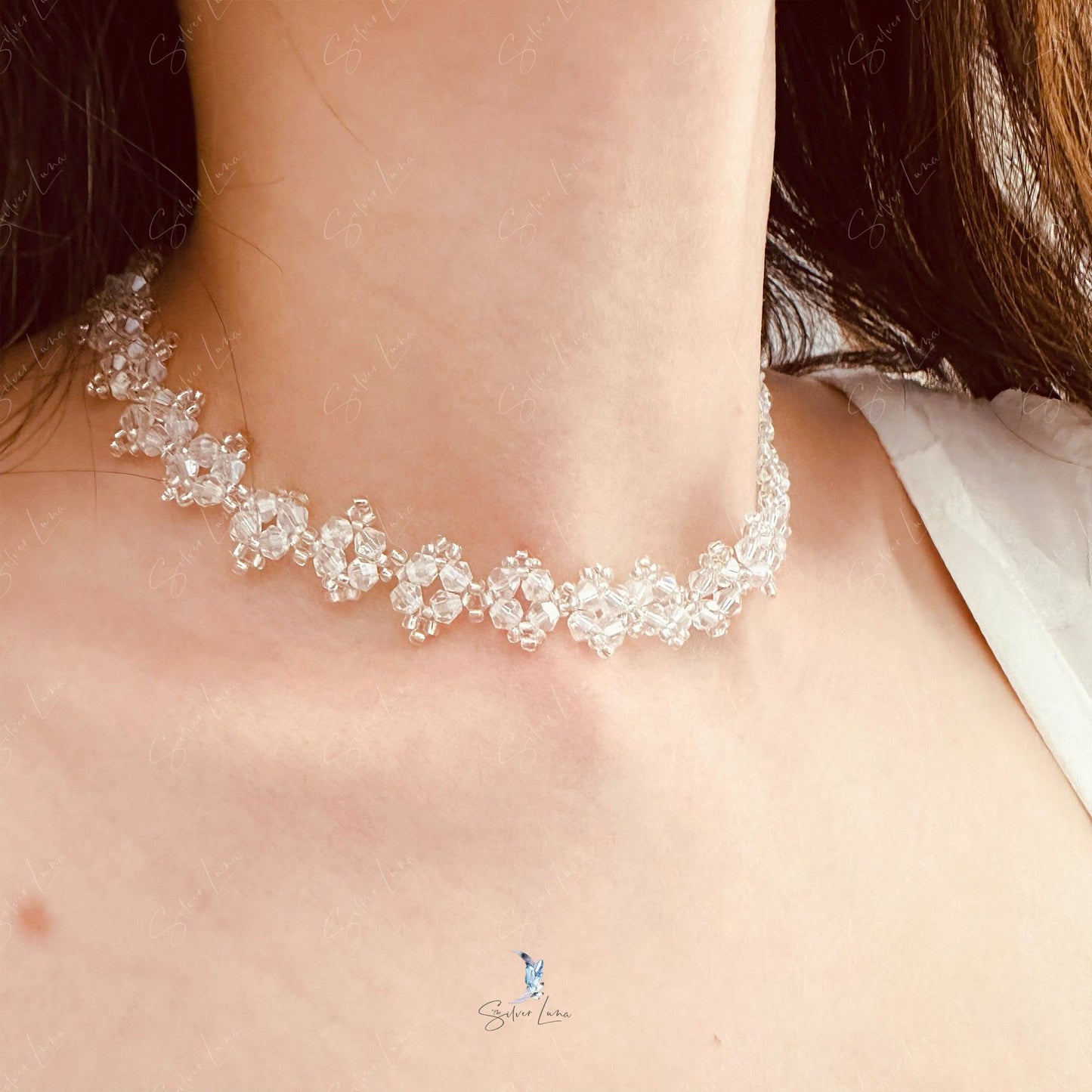 Crystal rhinestone choker bead necklace