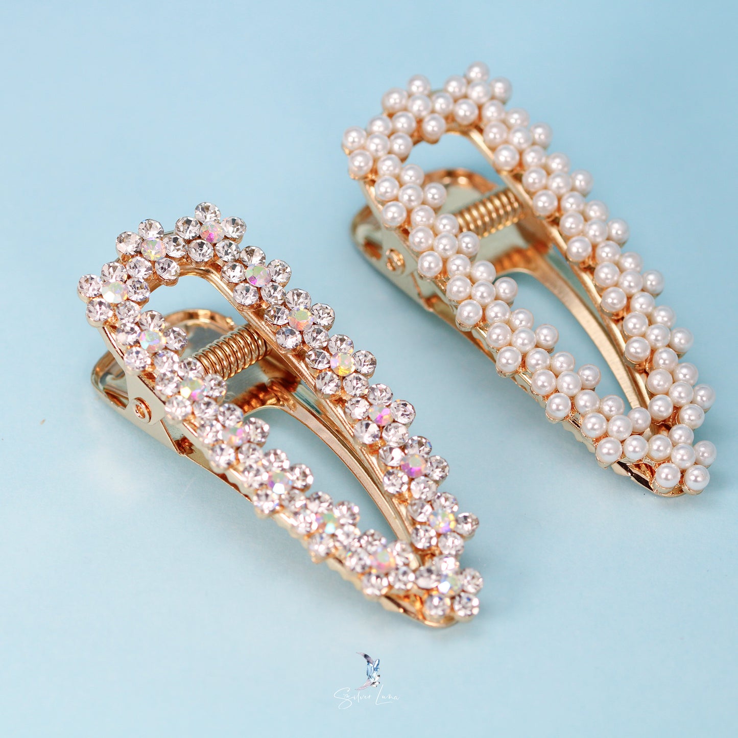 Crystal rhinestone and pearl hair clip