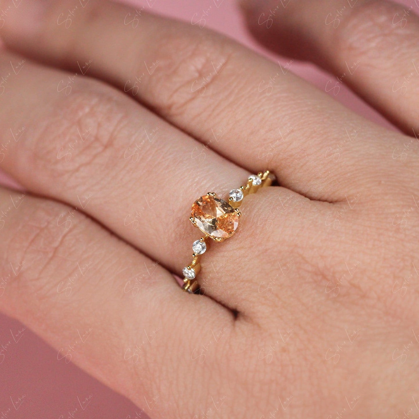 Champagne Cubic Zirconia Egg Shape Stone Ring