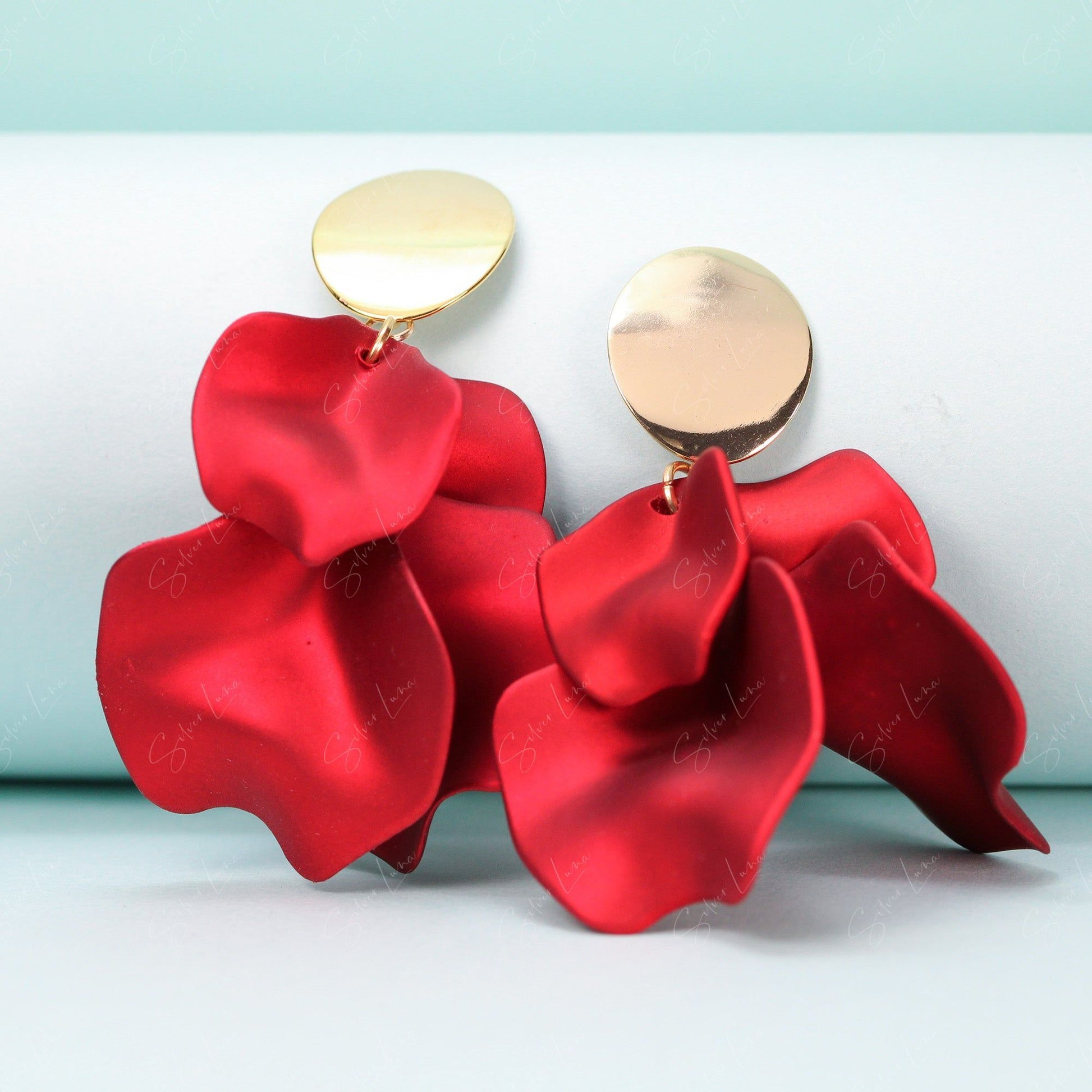 rose flower petal earrings