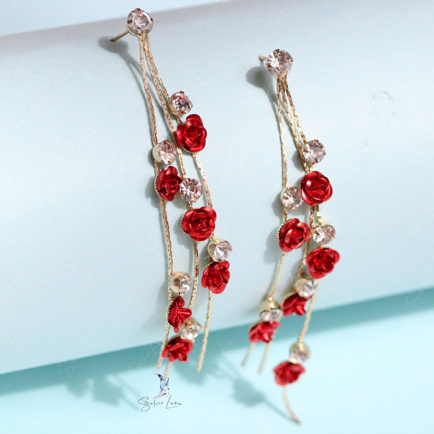 Rose flowers dangle drop earrings