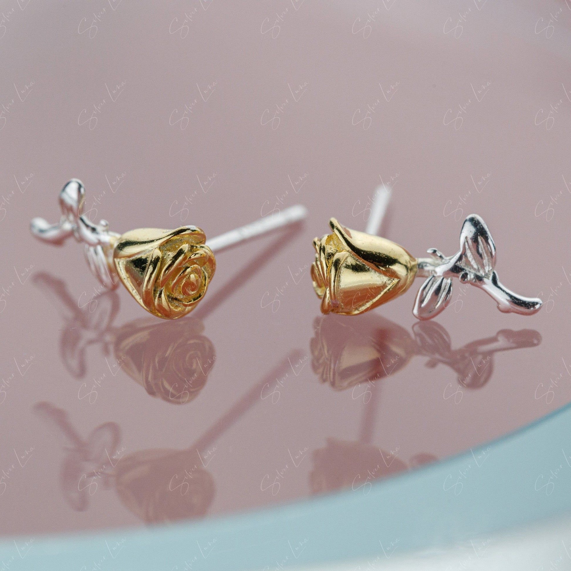 Rose Flower Sterling Silver Stud Earrings