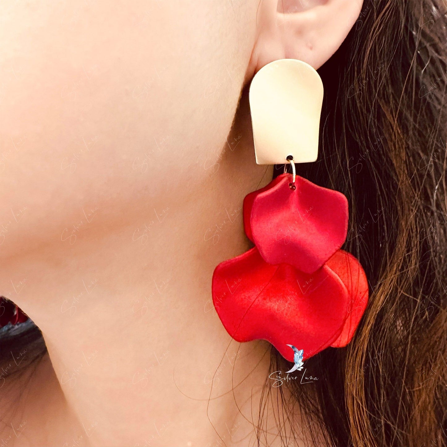 red rose petal big statement earrings