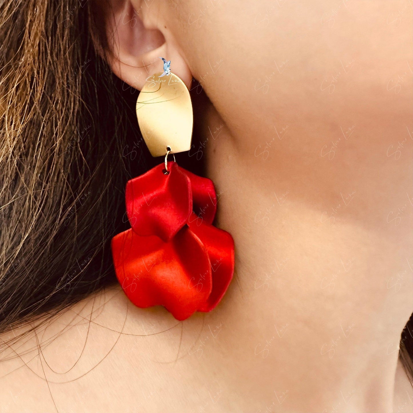 Exaggerate rose petal statement fashion earrings