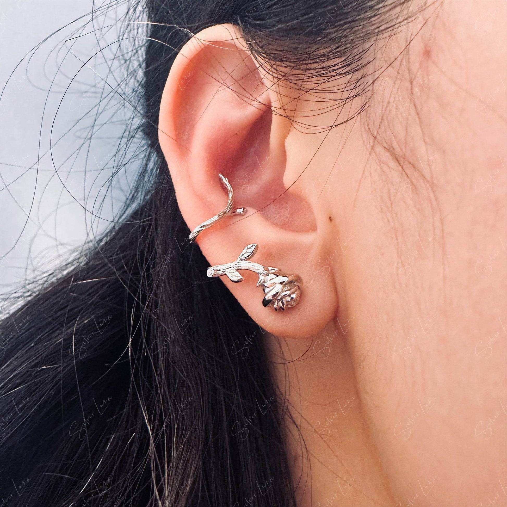 rose flower cuff earrings