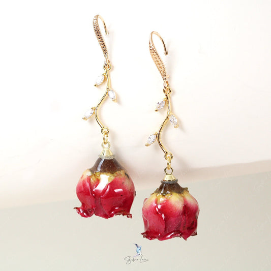 real rose earrings