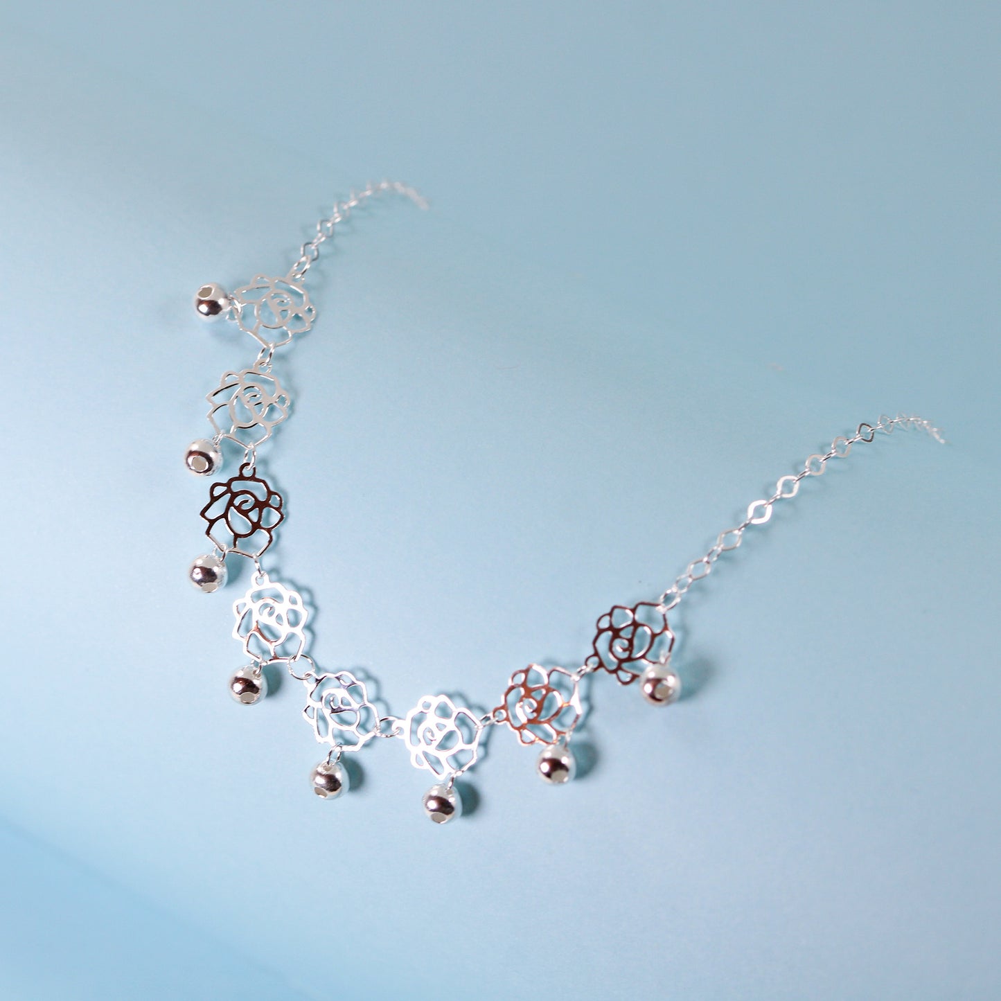 rose ball charms sterling silver anklet