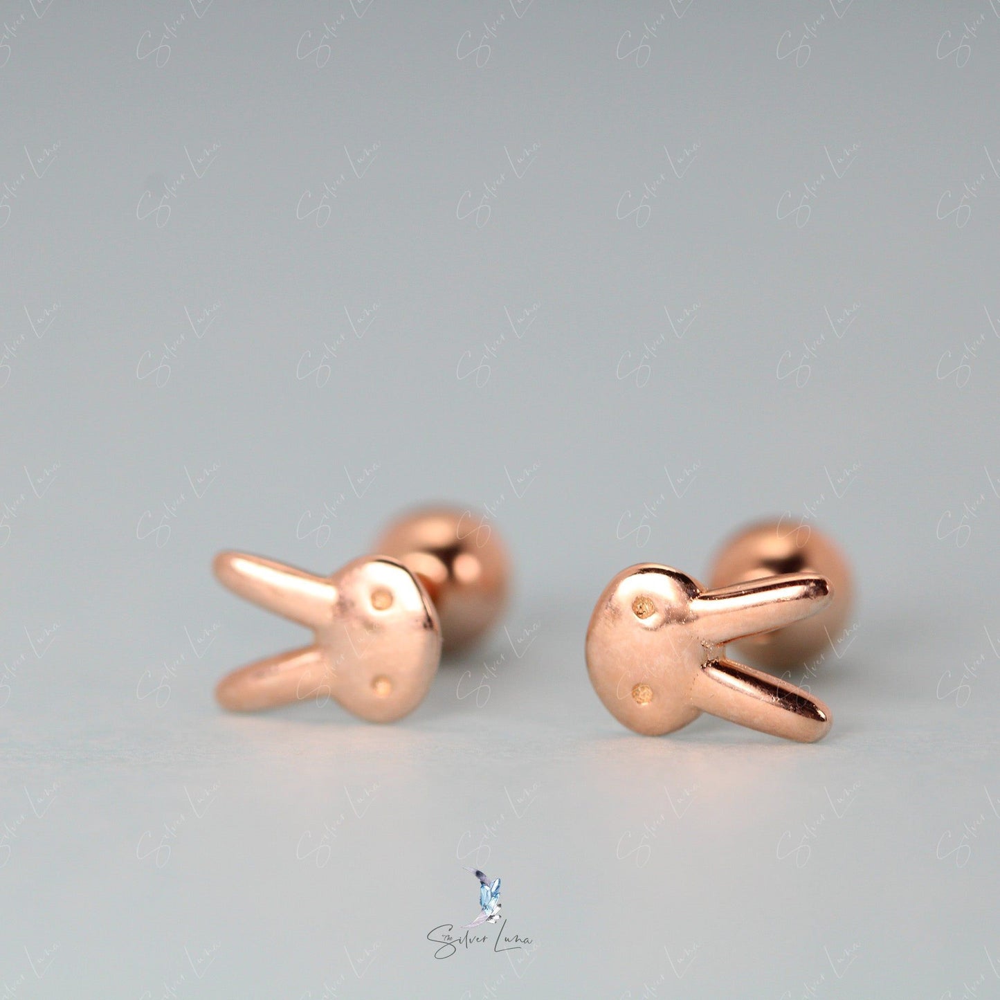 Cute rabbit screw back silver stud earrings