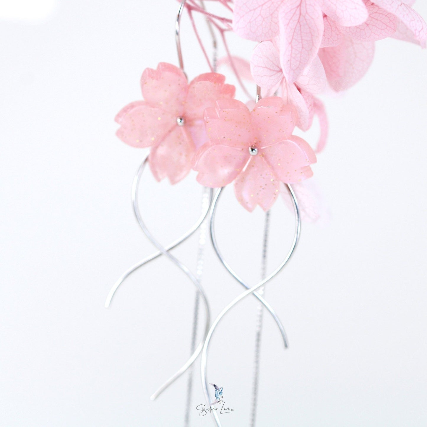 Cherry blossom flower silver earrings