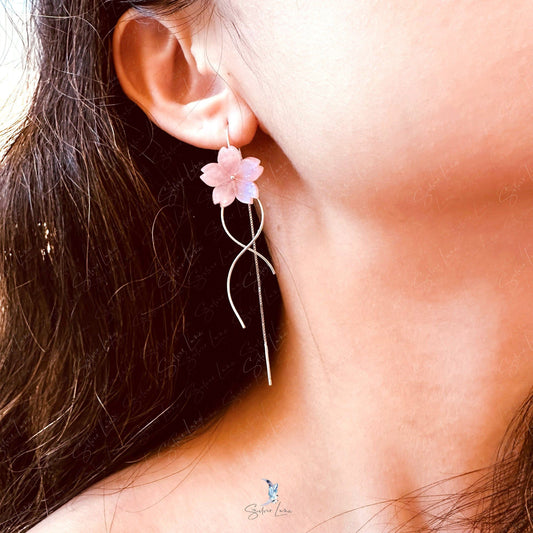 cherry blossom flower dangle drop earrings