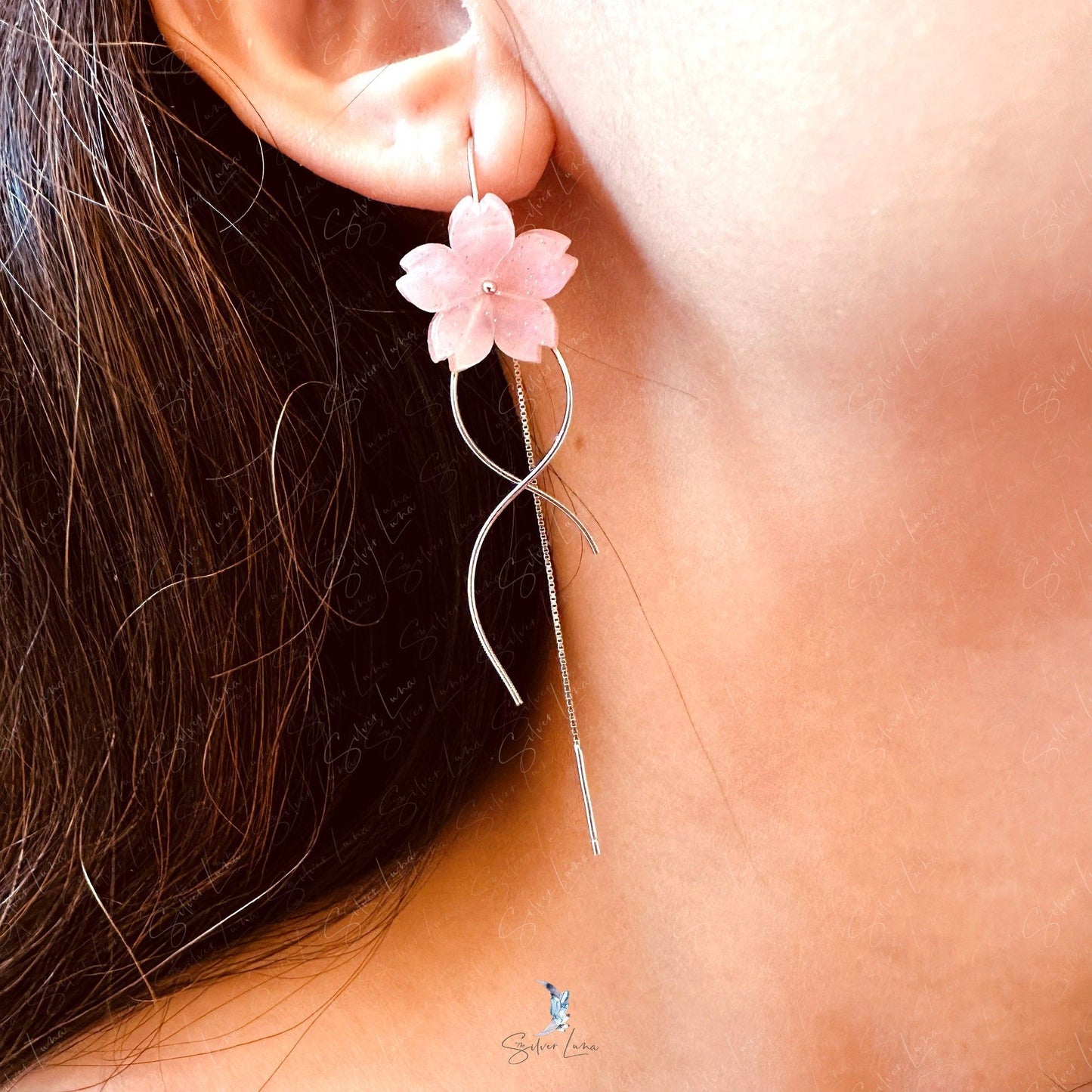 cherry blossom dangle drop earrings