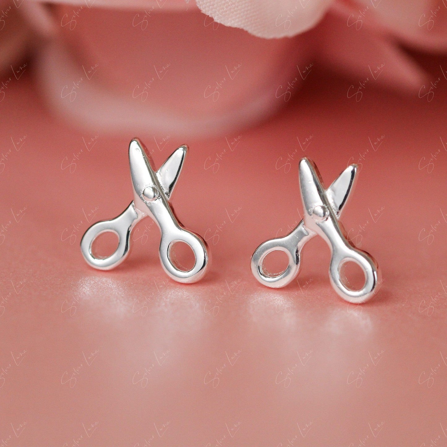 scissor silver stud earrings