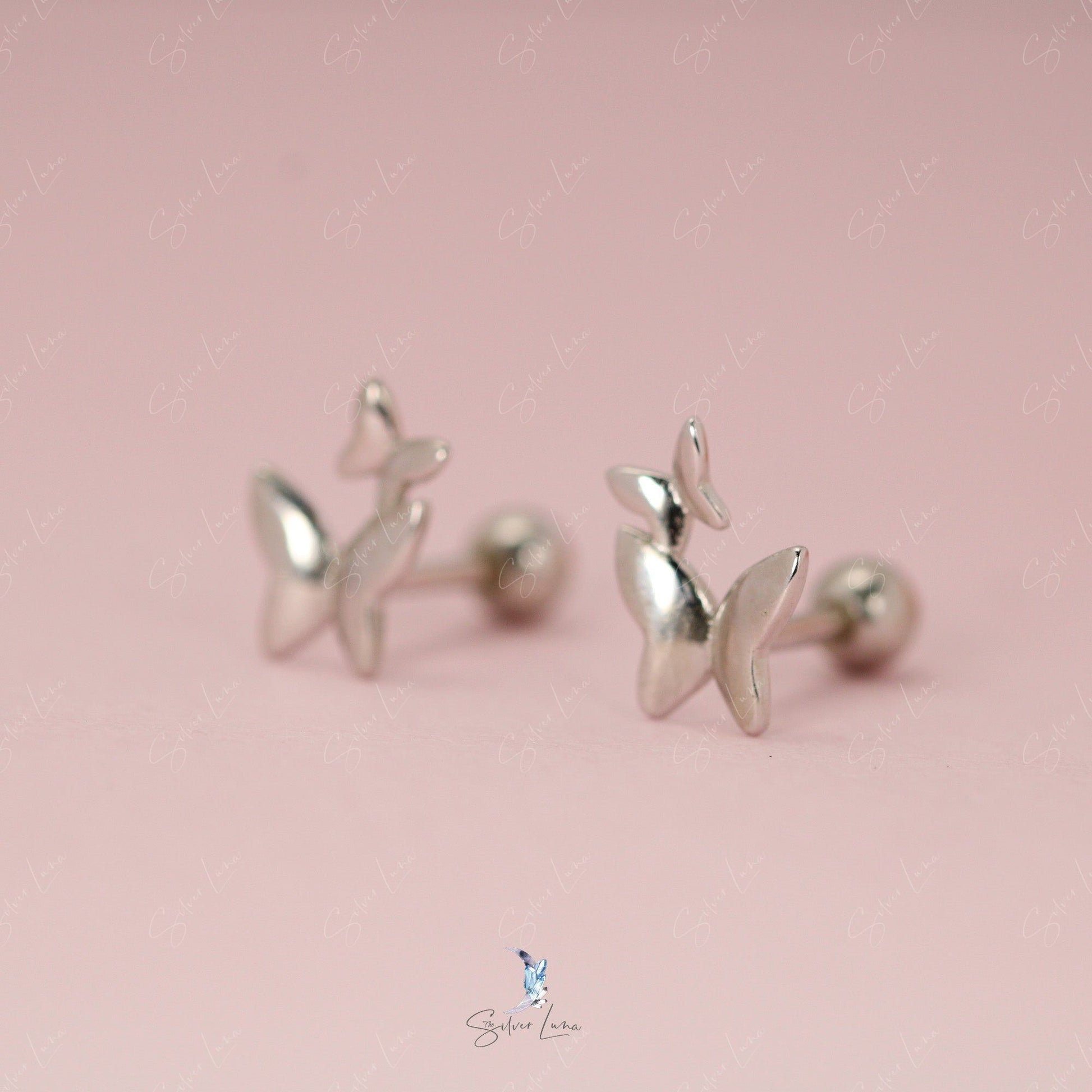 screw ball back butterfly stud earrings