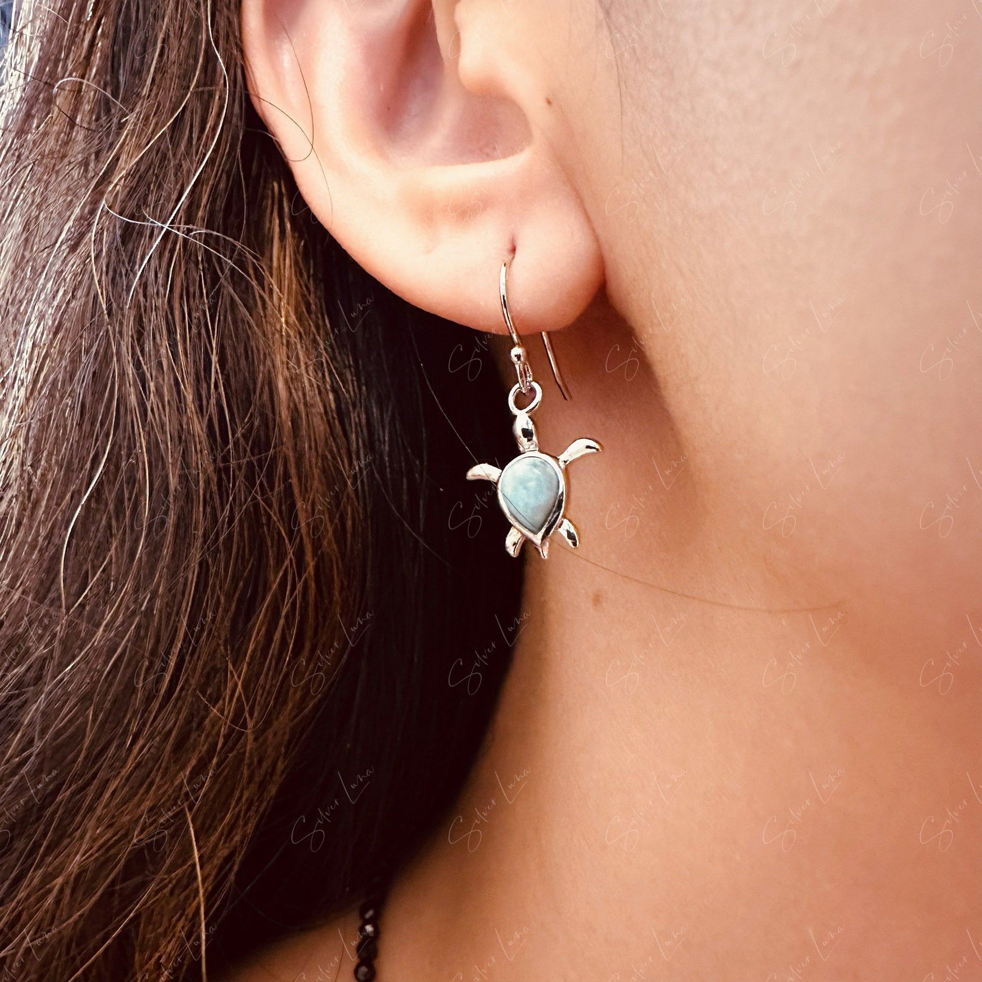 sea turtle Larimar drop earrings