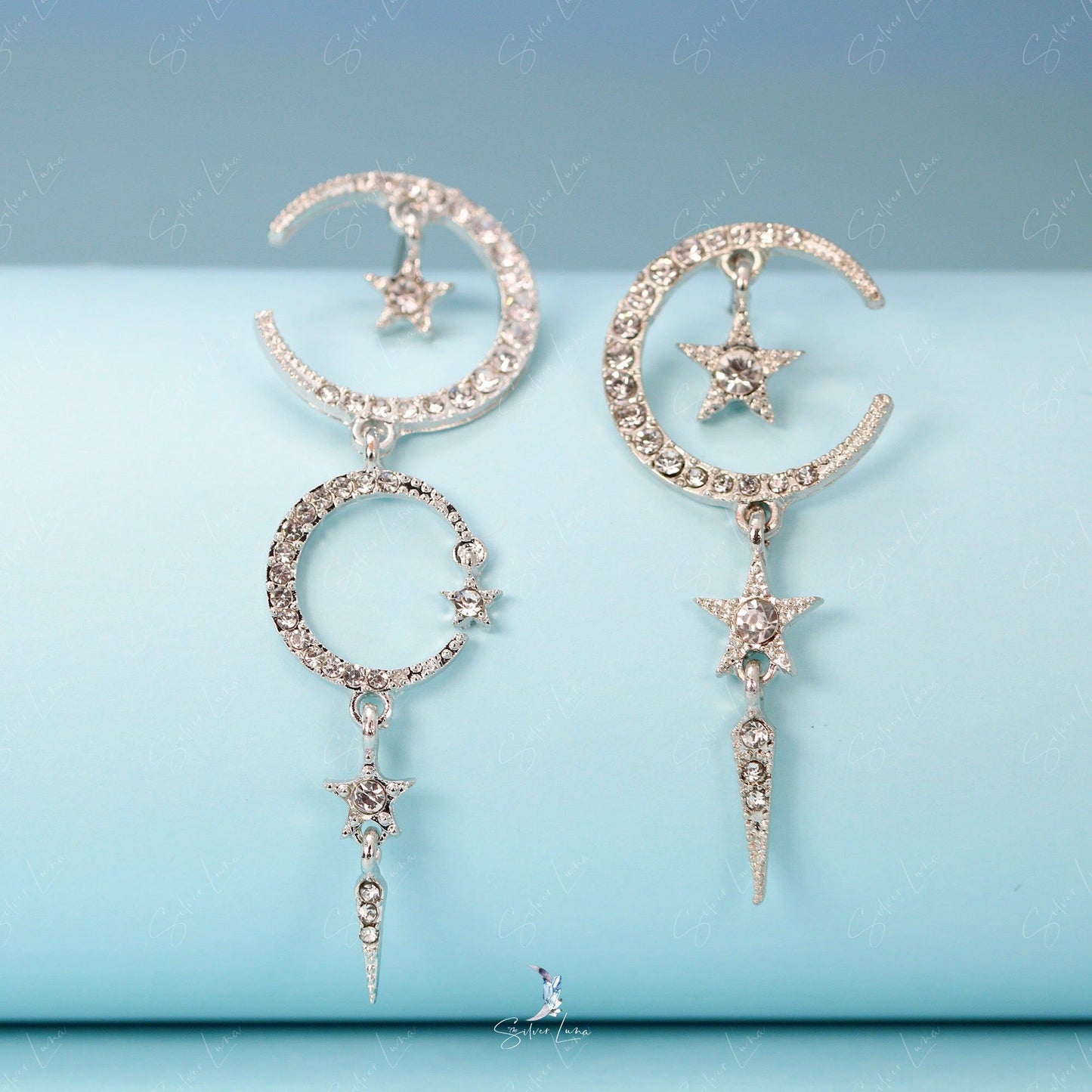 Moon and star dangle drop fashion earrings