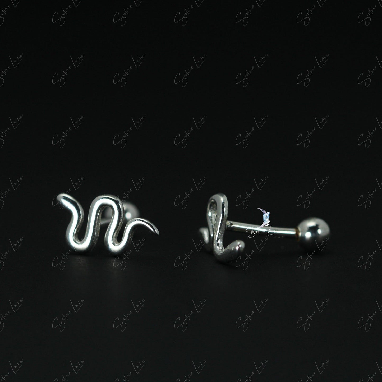 screw back snake stud silver earrings