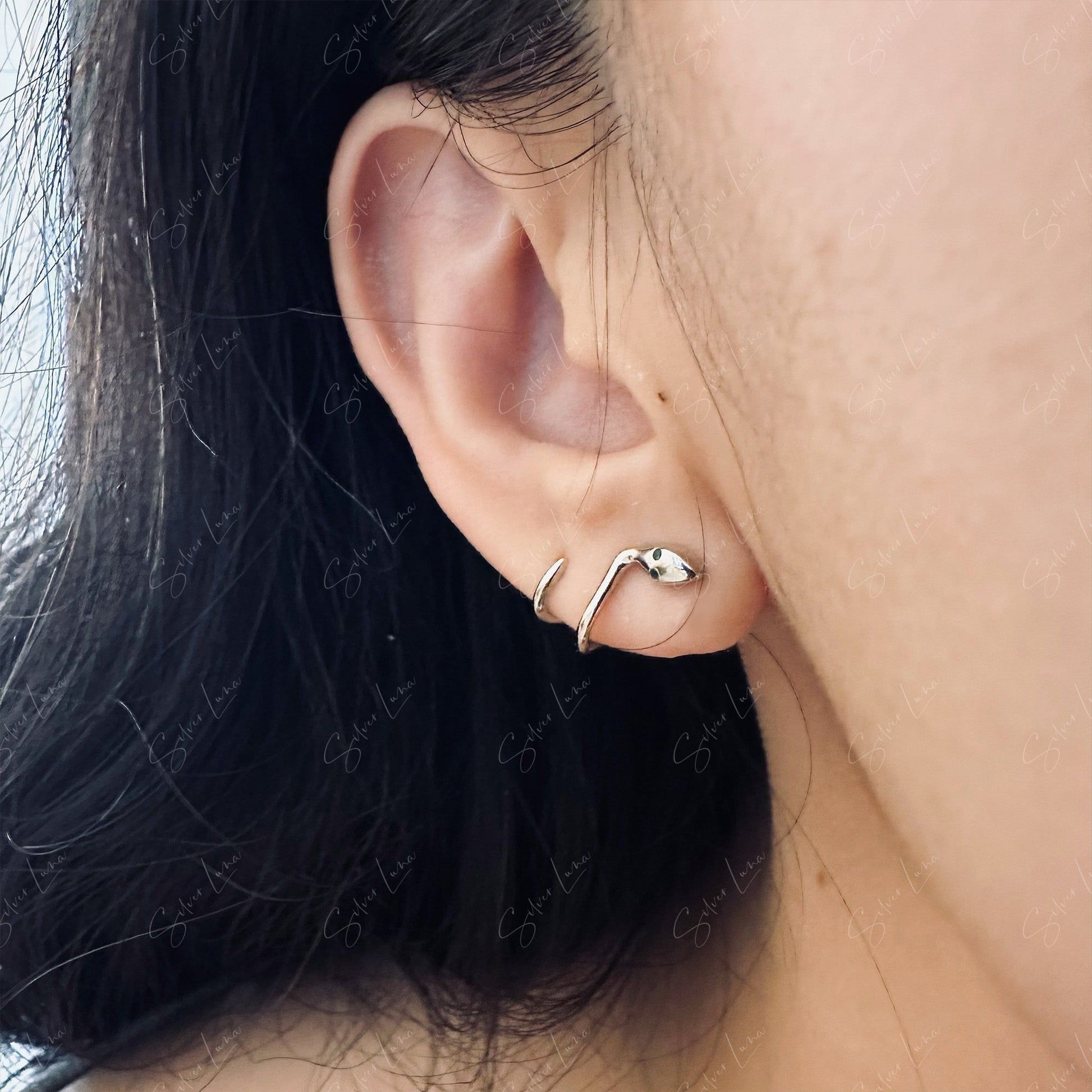 silver snake wrap stud earrings